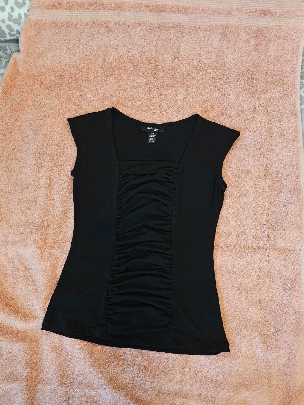 Style&Co Petite Black Ruched Front Top Square Neck Size PP
